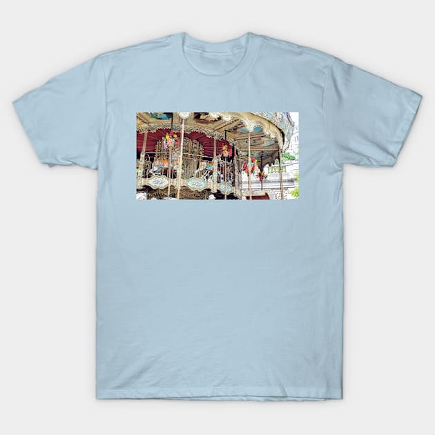 Paris Montmartre Carousel with Sacre-Coeur in the Background T-Shirt by BlackBeret